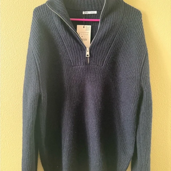 ZARA Ribbed Half-Zip Knit Sweater – Navy Blue, Size M - Picture 7 of 7